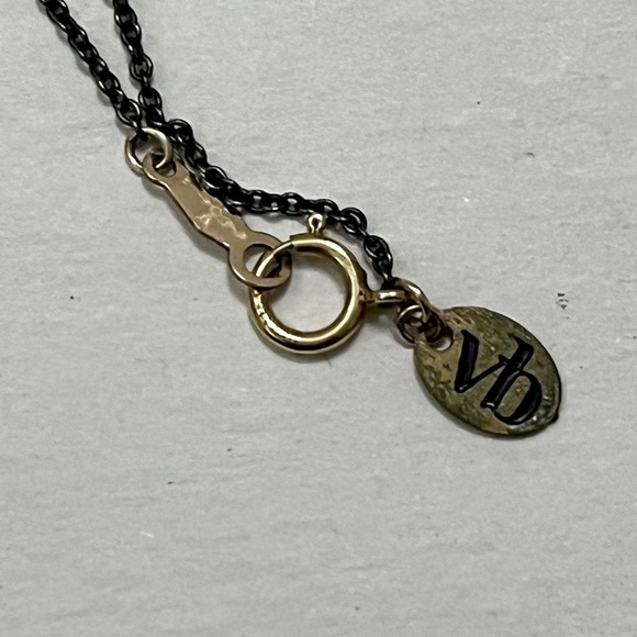 Brass Spike Pendant Necklace Oxidized Sterling Silver Chain Citrine Stone 30”L - Picture 6 of 11